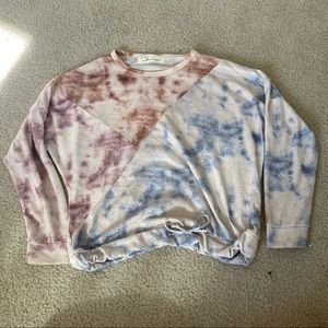 Tie Dye Purple, Bronze, And Blue Sweatshirt With Bow In Front
